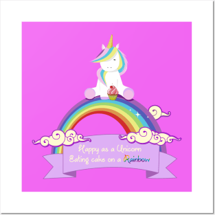 Happy cupcake eating unicorn design Posters and Art